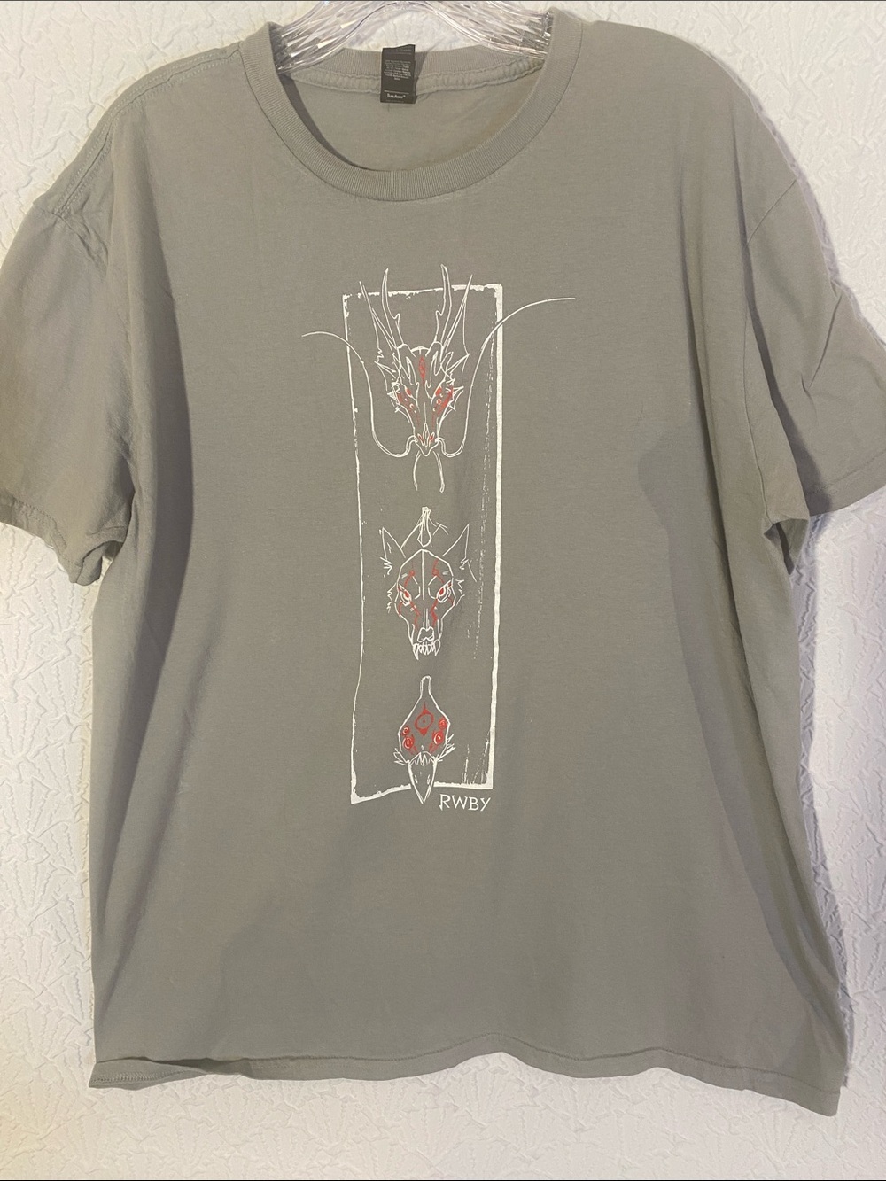 RWBY Olive Gray Graphic Short Sleeve Tee with Skull Red Accents Dedicated Fans